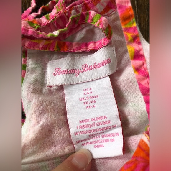 Tommy Bahama Girls 6 Pink/Orange Tropical Floral Halter A-Line Lined Dress VGUC - Picture 4 of 11